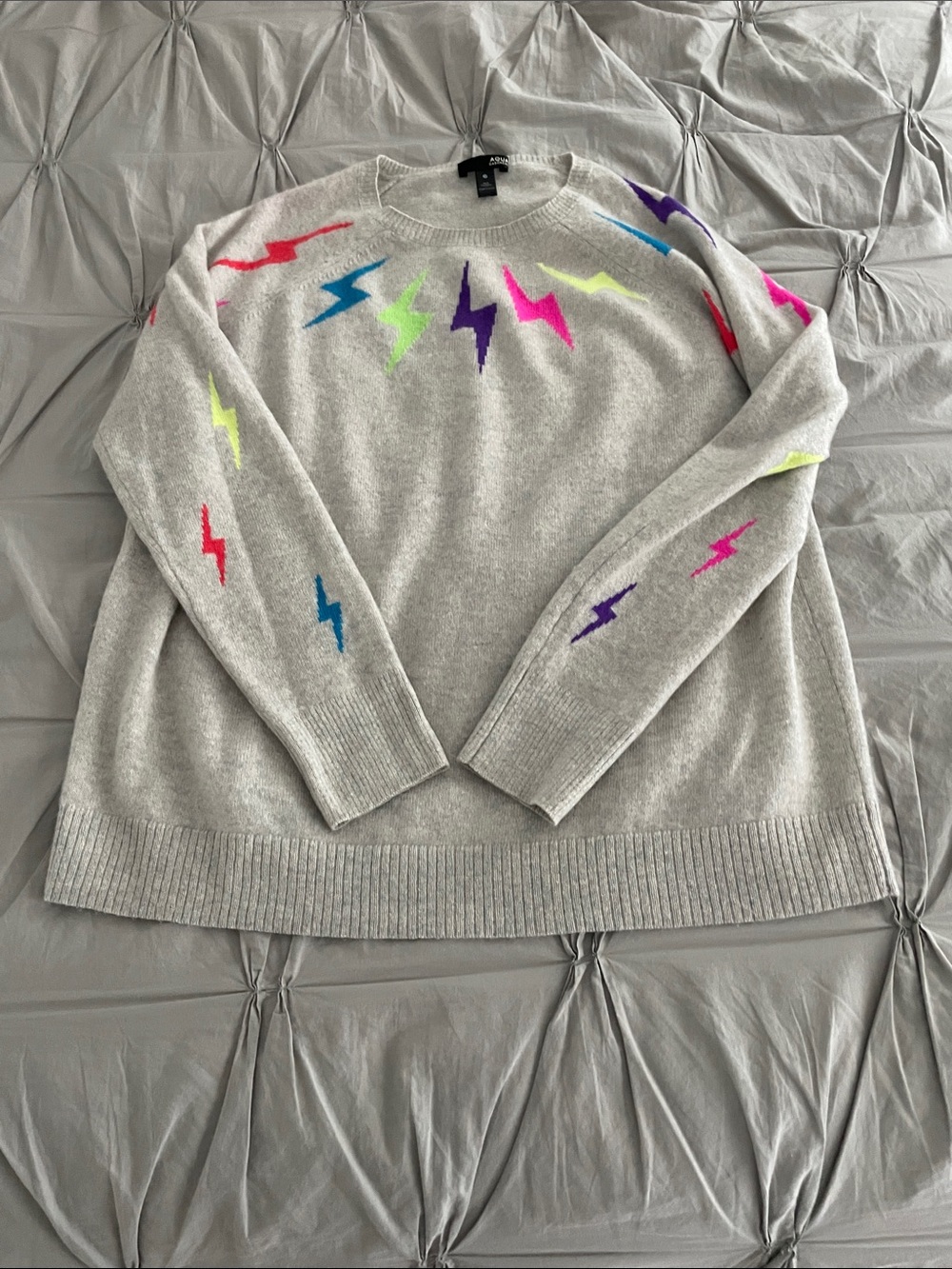 Aqua Gray Lightning Bolt Crewneck Sweater